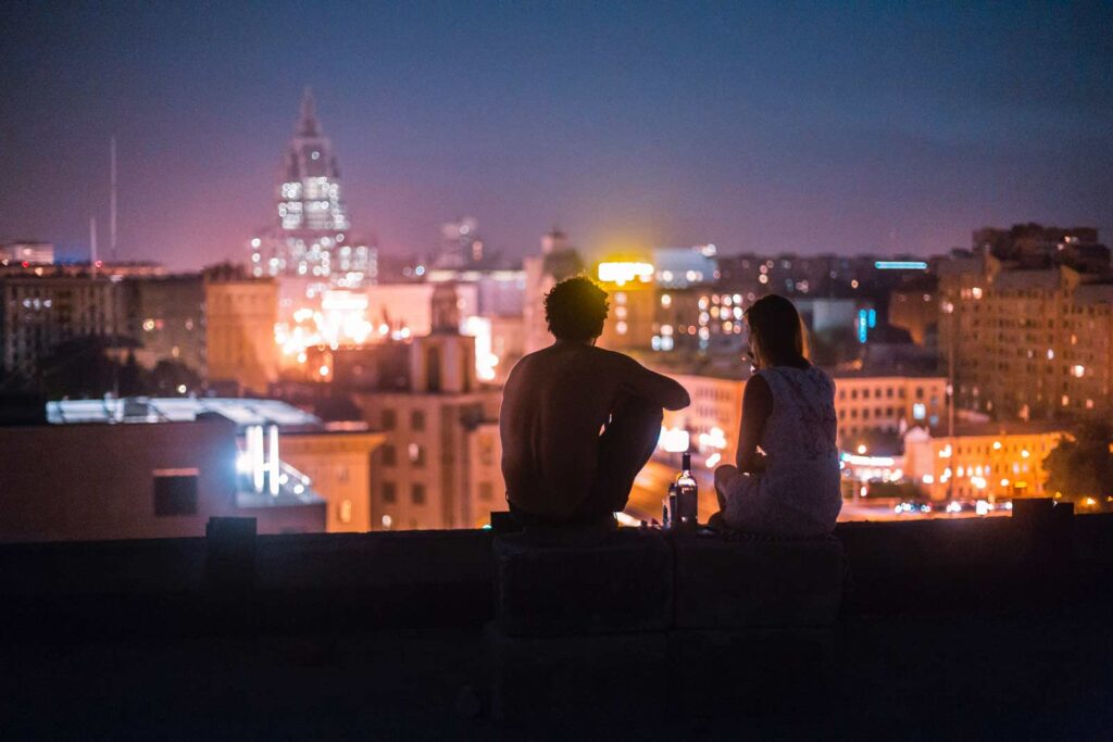 couple in love on rooftop at night