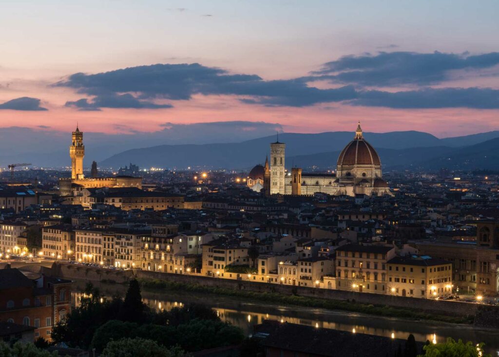 Florence Italy in the evening with lights